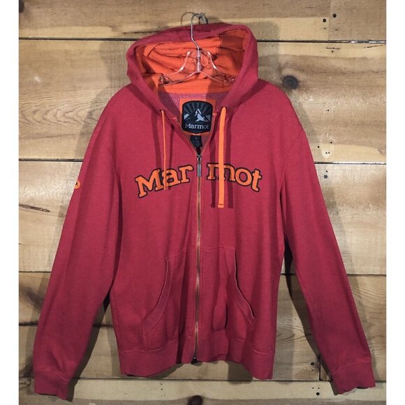 Marmot Full Zip Hoodie Jacket Mens Size Medium Outdoors Embroidered Hikng Red - Picture 1 of 12